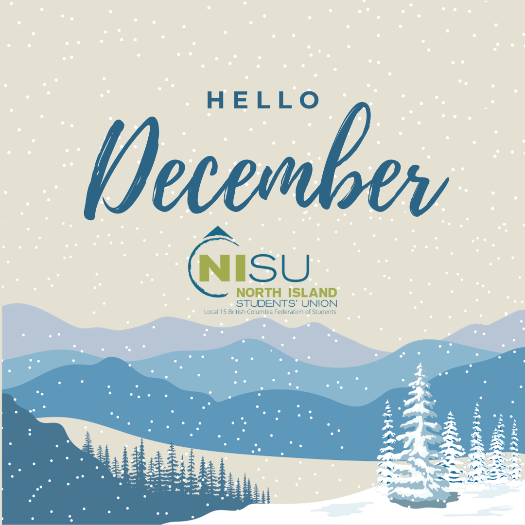 A snowy background with Hello December and the NISU logo